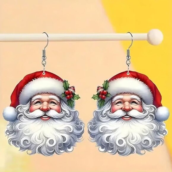 Independent Jewelry - Acrylic SANTA CLAUS Christmas Dangle Earrings